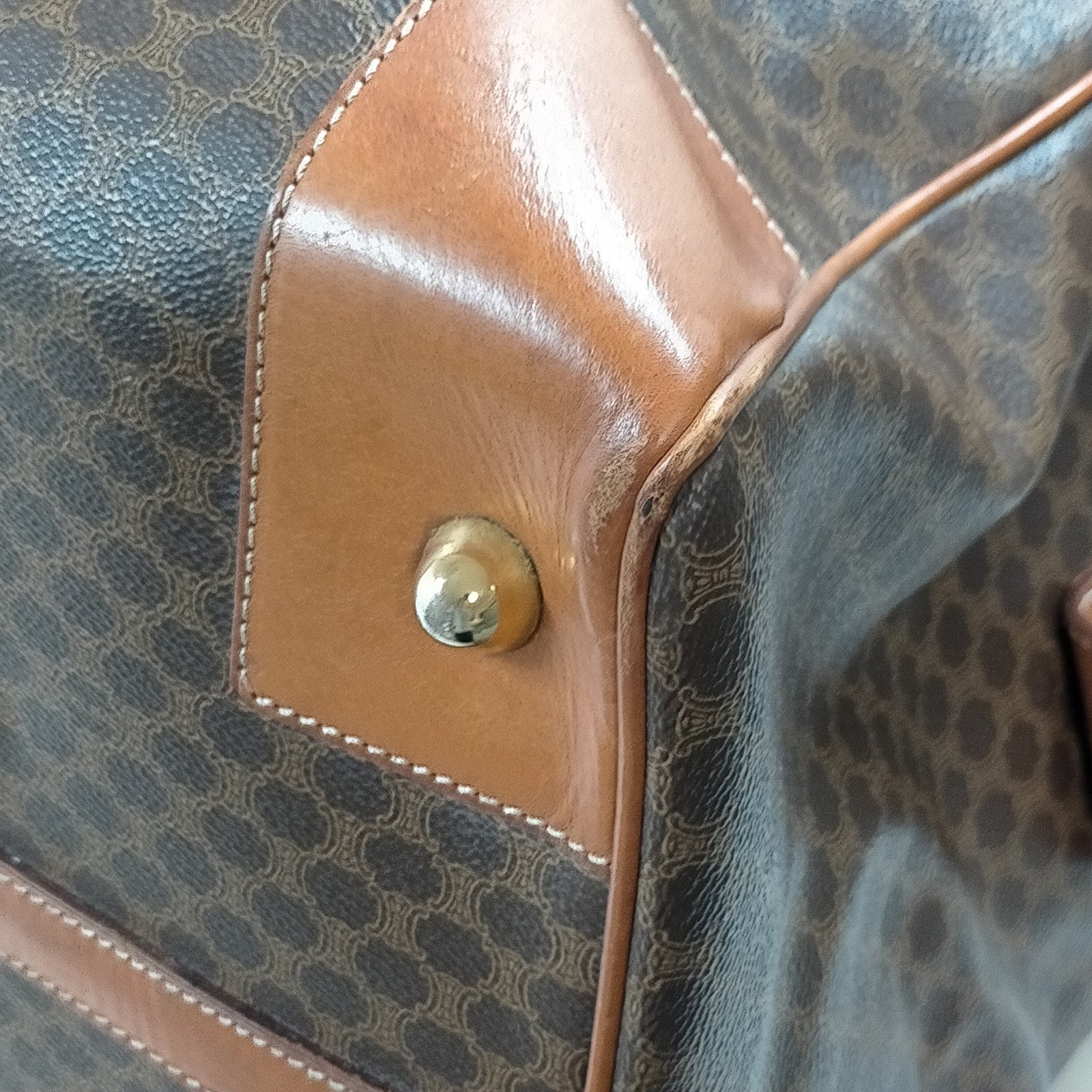 Celine Vintage Macadam Canvas Boston Travel Bag Brown