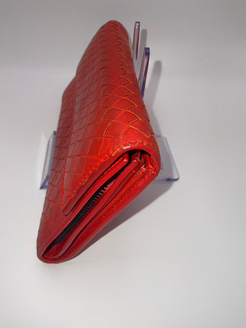 Bottega Veneta Intrecciato Red Leather Continental Wallet – Authentic