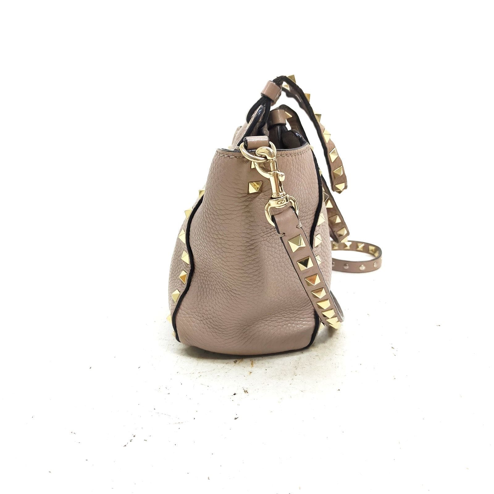 Valentino Garavani Rockstud Leather Tote Bag – Taupe / Gold Hardware