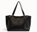 Tory Burch Black Pebbled Leather Large Tote Bag with Gold Hardware