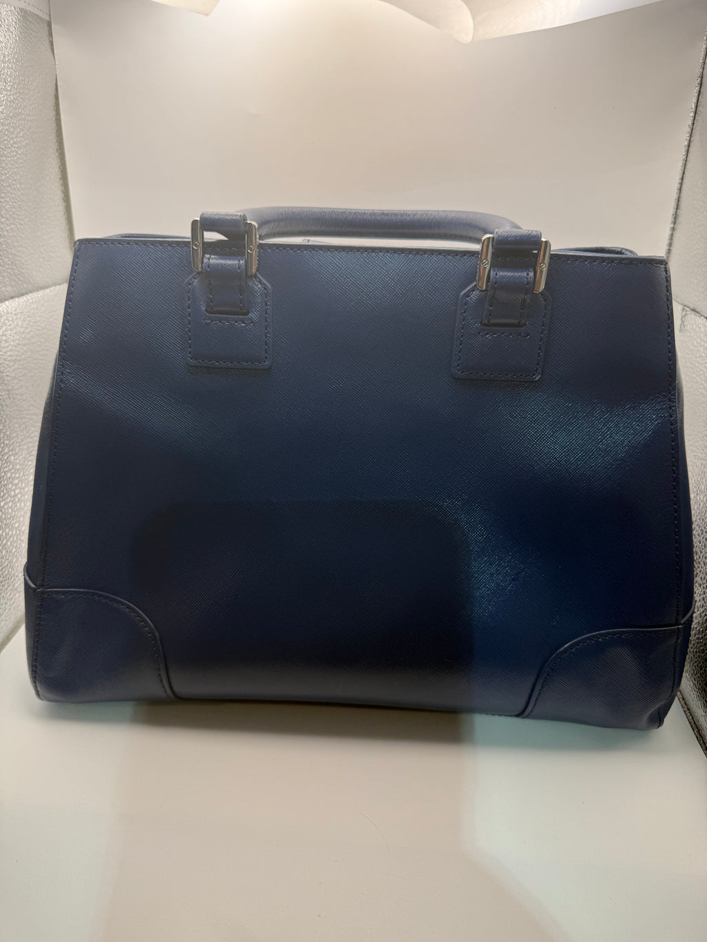 Tory Burch Robinson Double-Zip Tote | Navy Blue Saffiano Leather | Medium