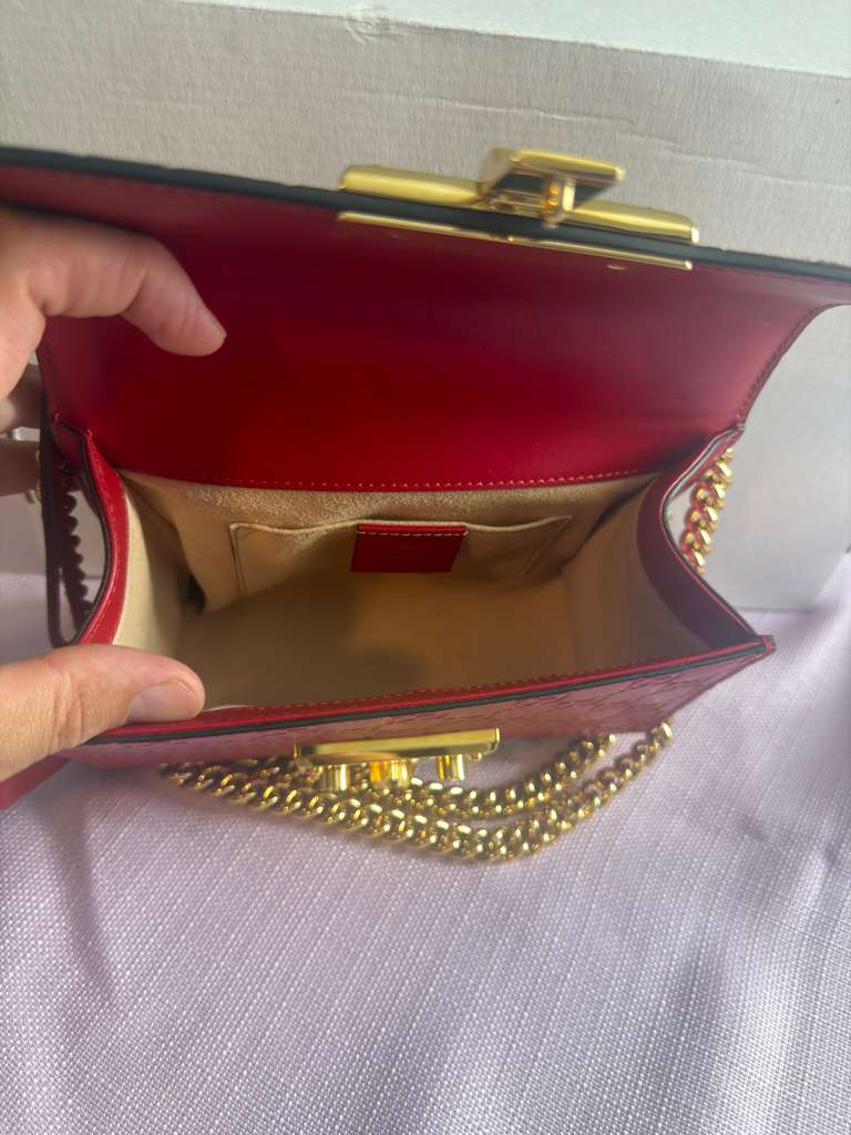 Gucci Padlock Signature GG Embossed Leather Mini Shoulder Bag – Red
