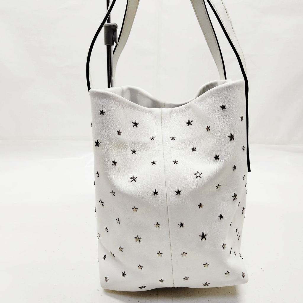 Jimmy Choo White Leather Star Studded Tote Bag