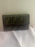 Fendi Zucca Canvas Long Wallet Brown FF Logo Leather Trim