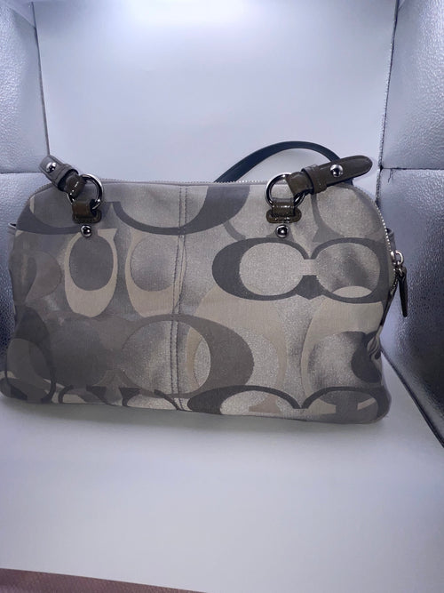 Coach Signature Sateen Sophia Satchel Gray Patent Leather Trim | Style F17481