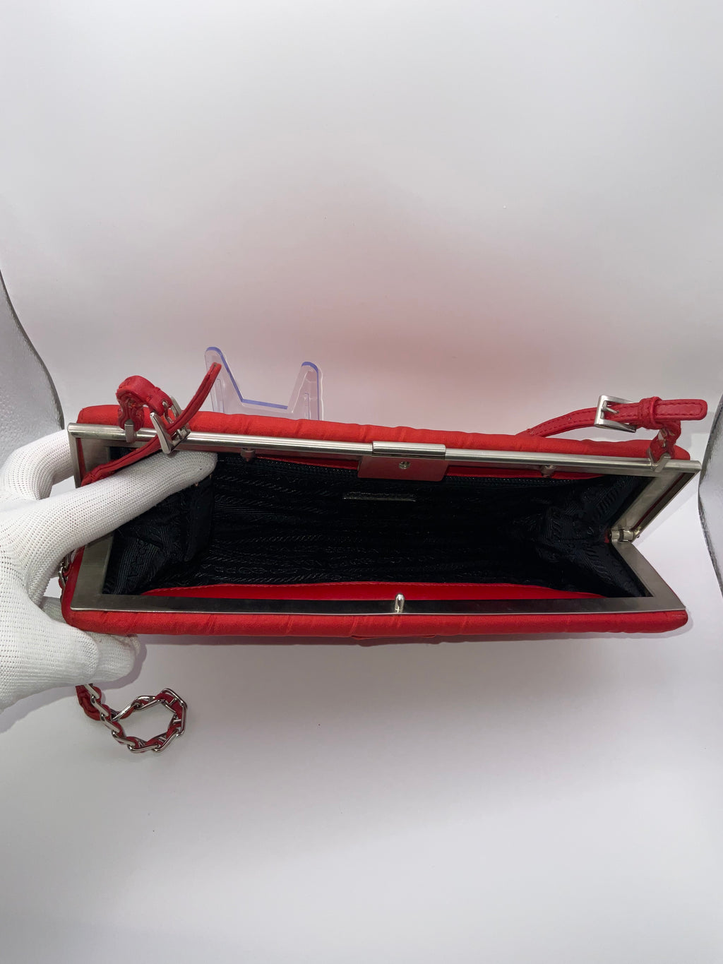 Prada Red Tessuto Satin Frame Shoulder Bag | COA Included