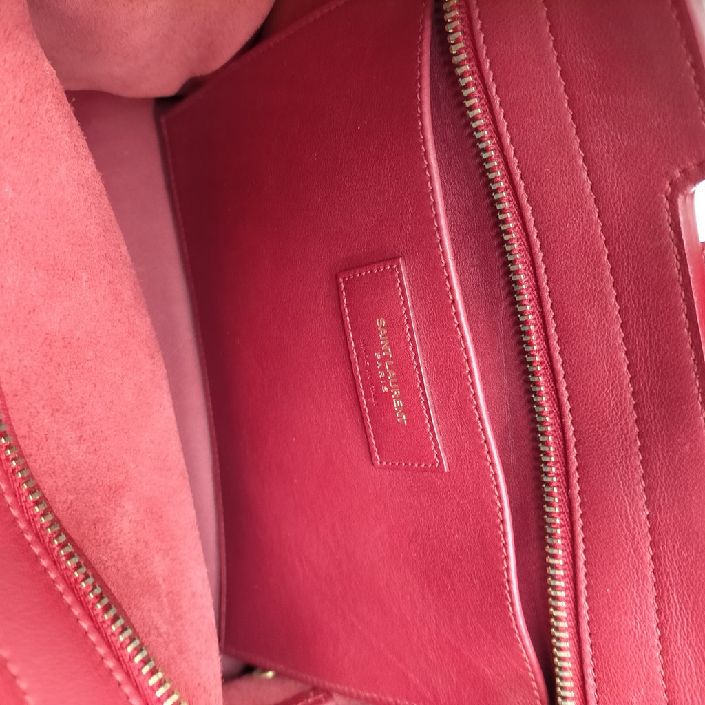 Saint Laurent Sac de Jour Small Red Leather Top Handle Bag with Gold-Tone Hardware