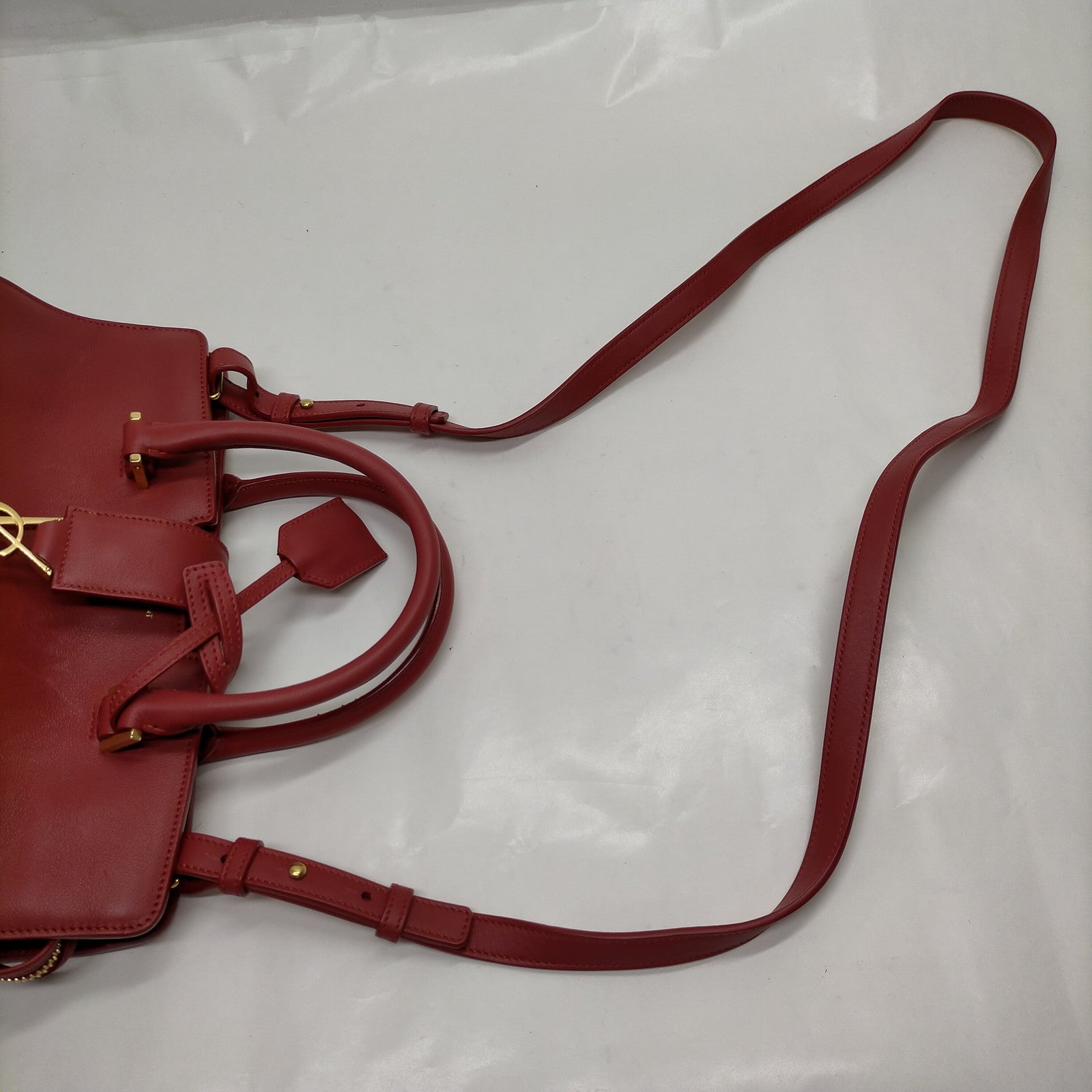 Saint Laurent Sac de Jour Small Red Leather Top Handle Bag with Gold-Tone Hardware
