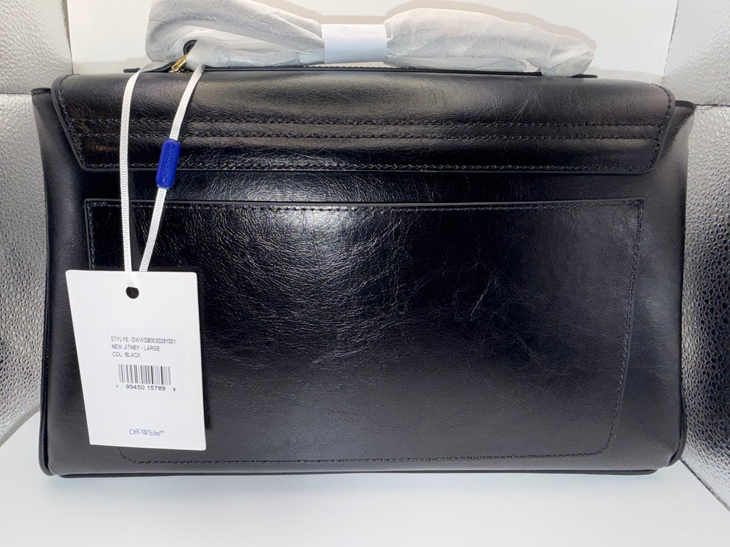 Off-White Jitney Black Leather Shoulder Bag with Gold Arrow Logo