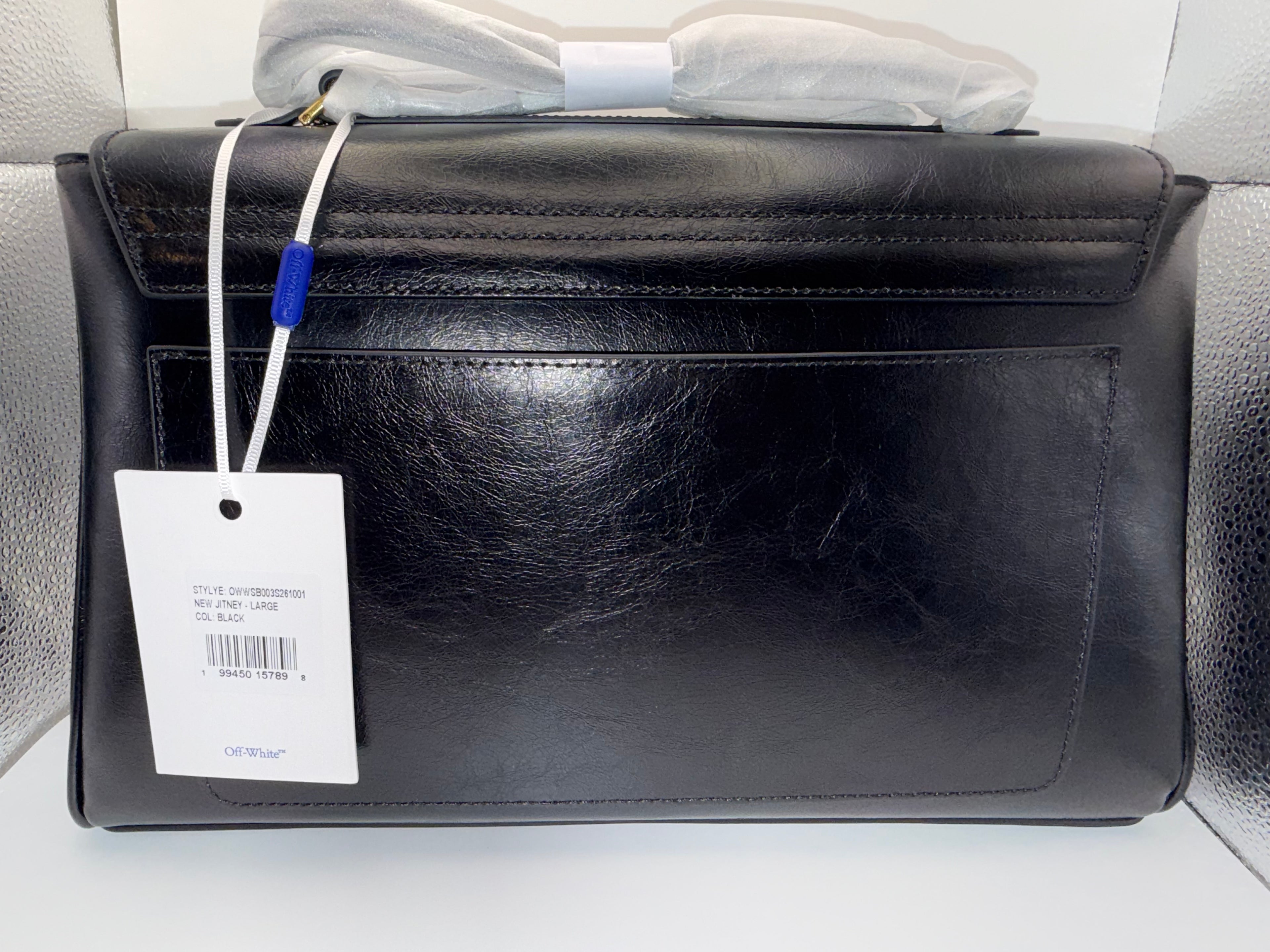 Off-White Jitney Black Leather Shoulder Bag with Gold Arrow Logo