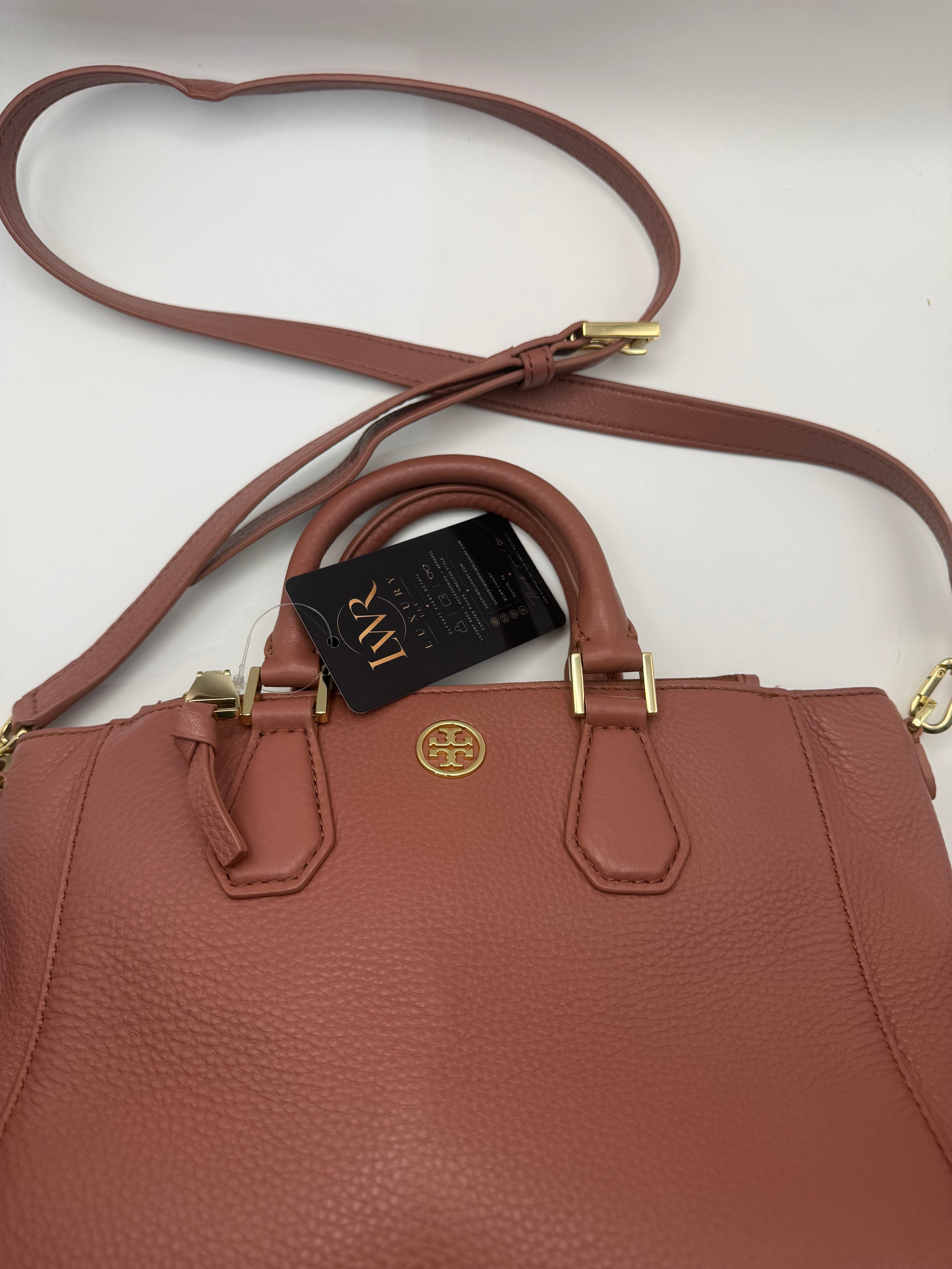 Tory Burch Bolso Satchel de Piel Granulada Rosa Empolvado