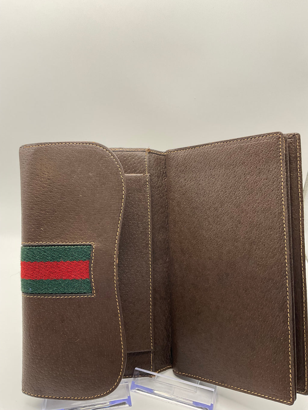 Gucci Vintage Brown Leather Horsebit Continental Wallet with Web Stripe