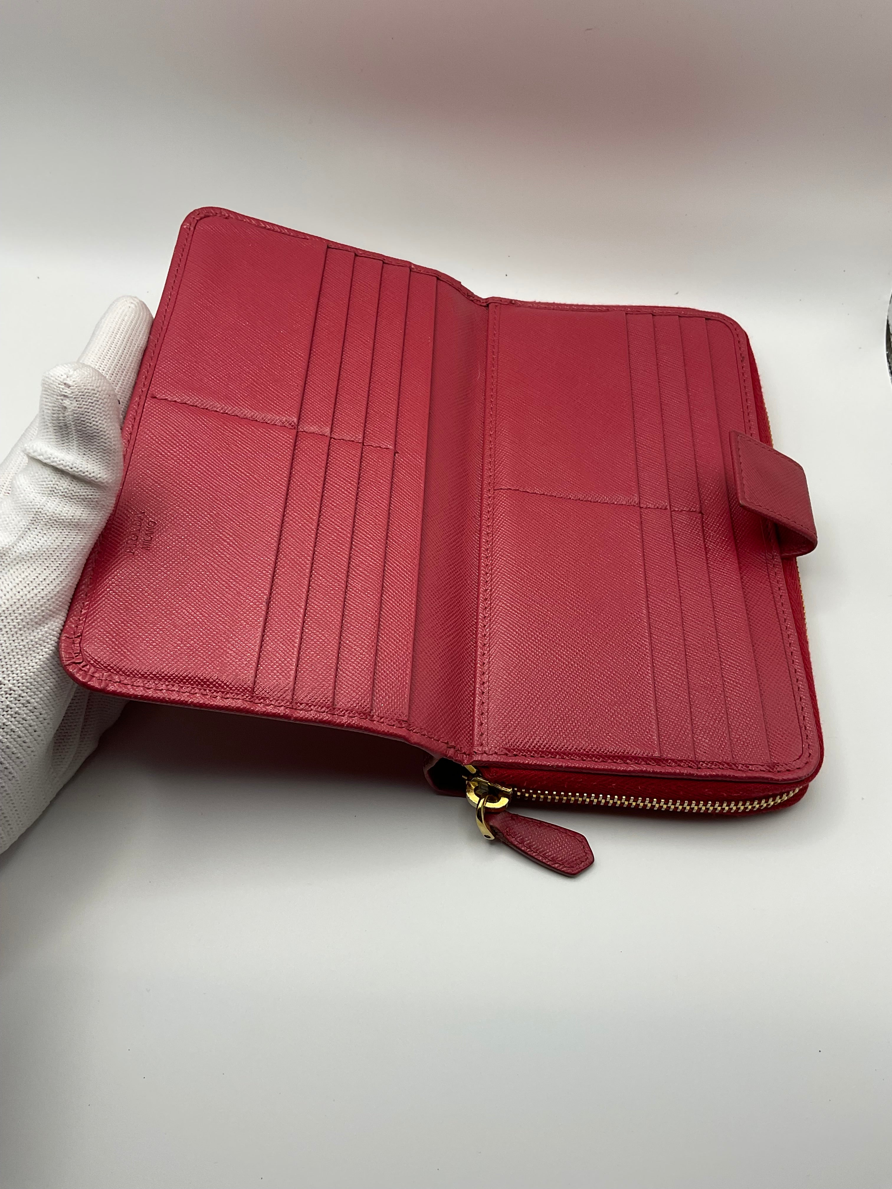 Prada Saffiano Leather Zip Around Continental Wallet Pink | Authentic | COA Included