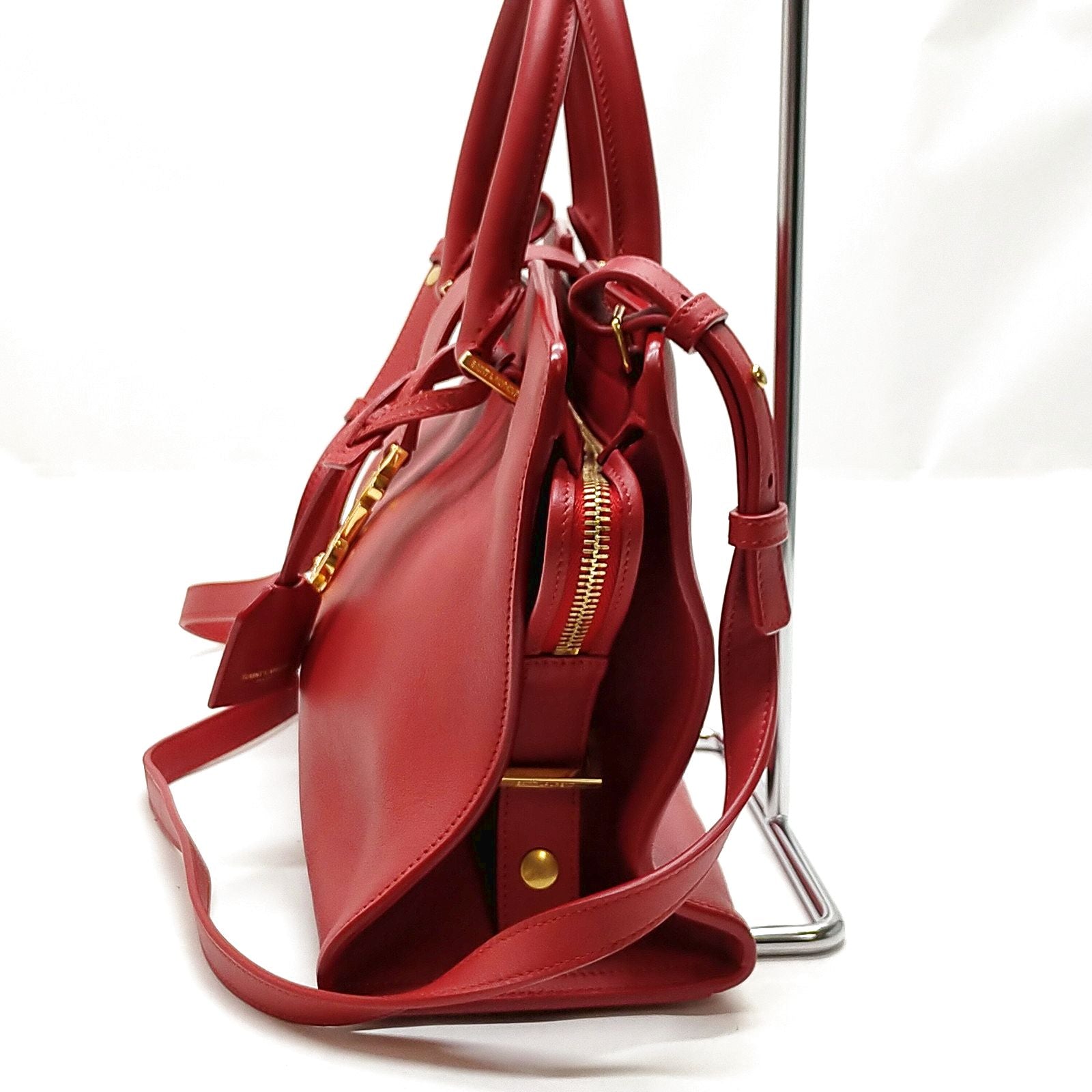 Saint Laurent Sac de Jour Small Red Leather Top Handle Bag with Gold-Tone Hardware