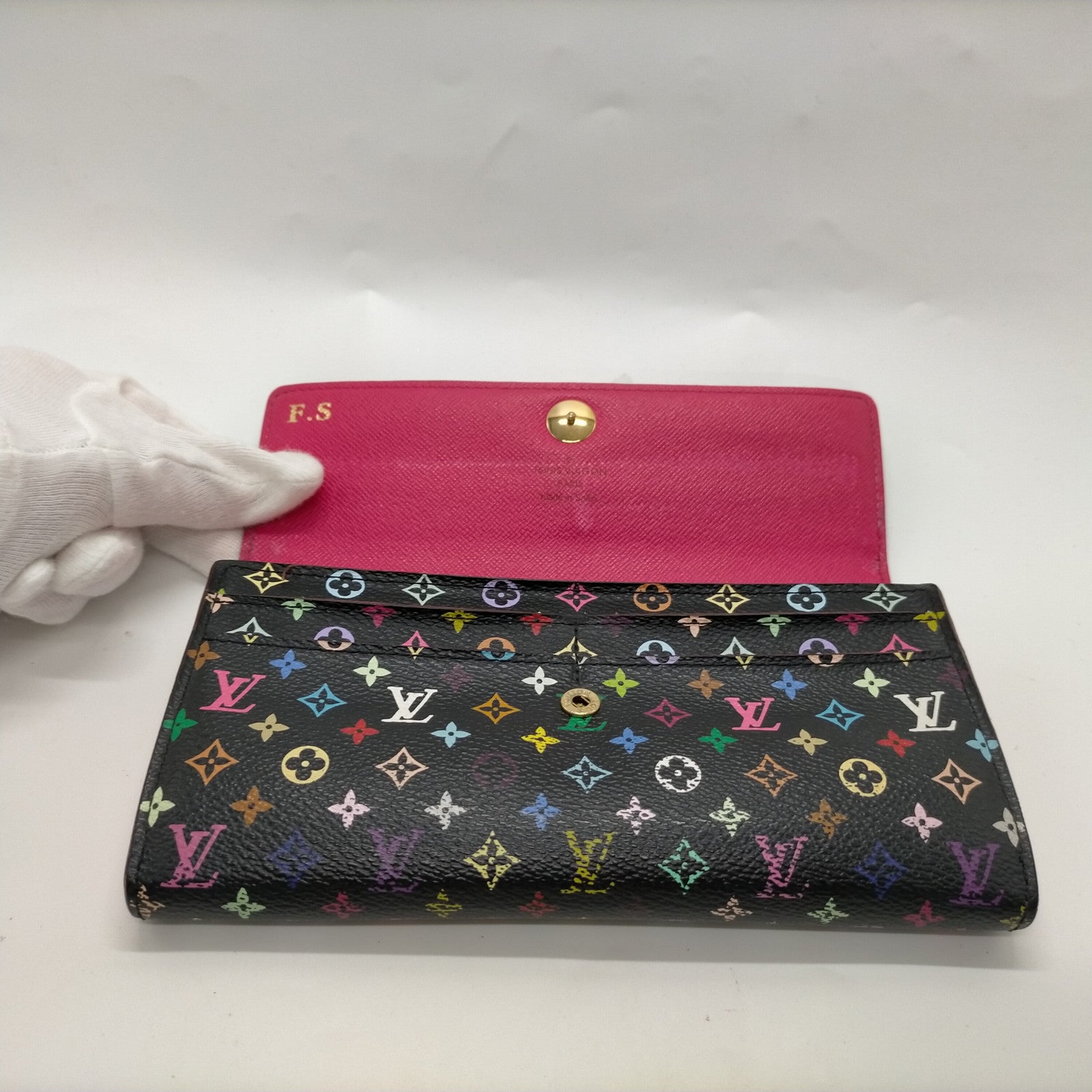 Louis Vuitton Murakami Sarah Wallet Black Monogram Canvas Pink Interior with COA