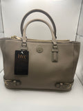 Tory Burch Bolso Satchel de Piel Saffiano Taupe