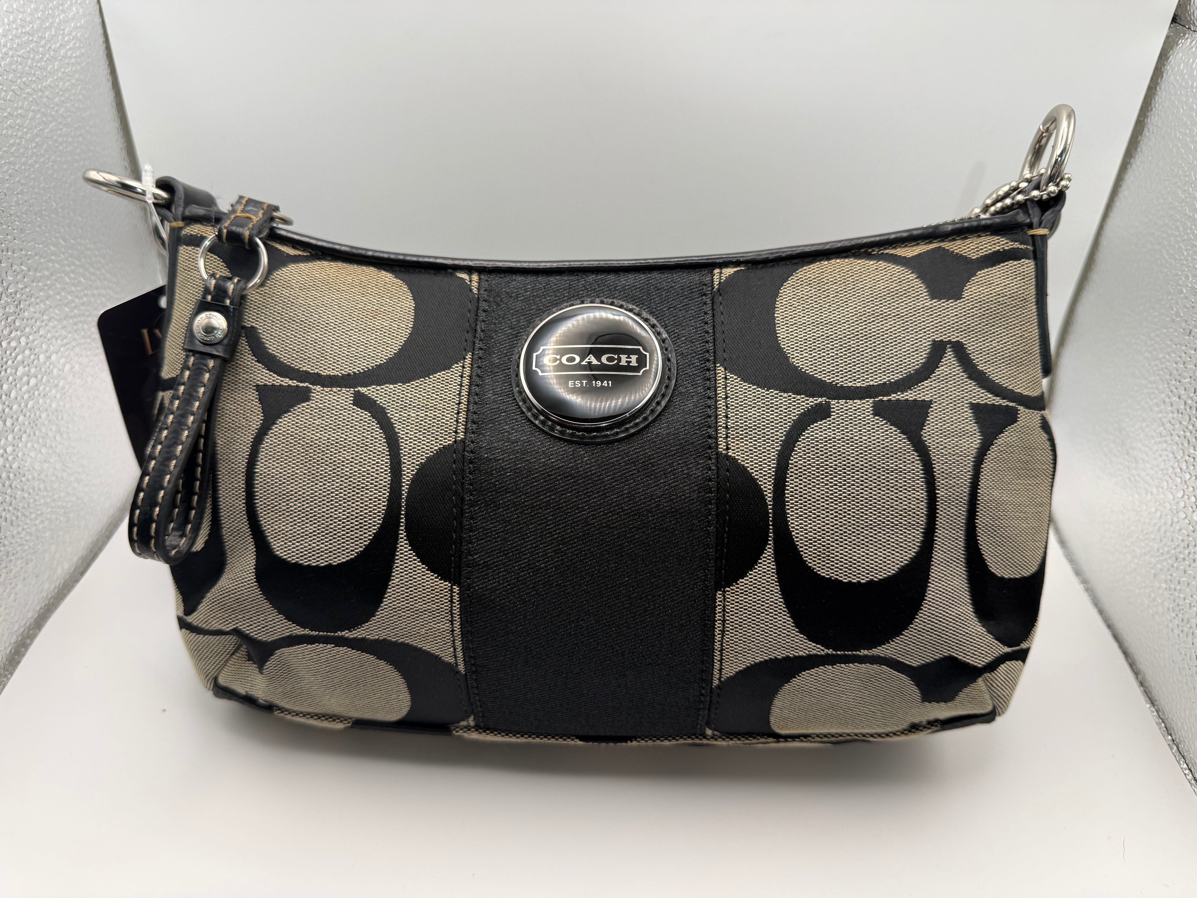 Coach Signature Canvas Hobo Shoulder Bag – Khaki/Black | Silver Hardware