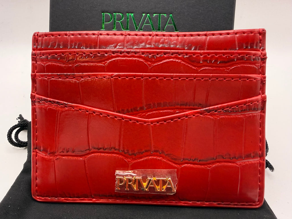 PRIVATA Croc-Embossed Leather Card Holder | New with Box & Certificate