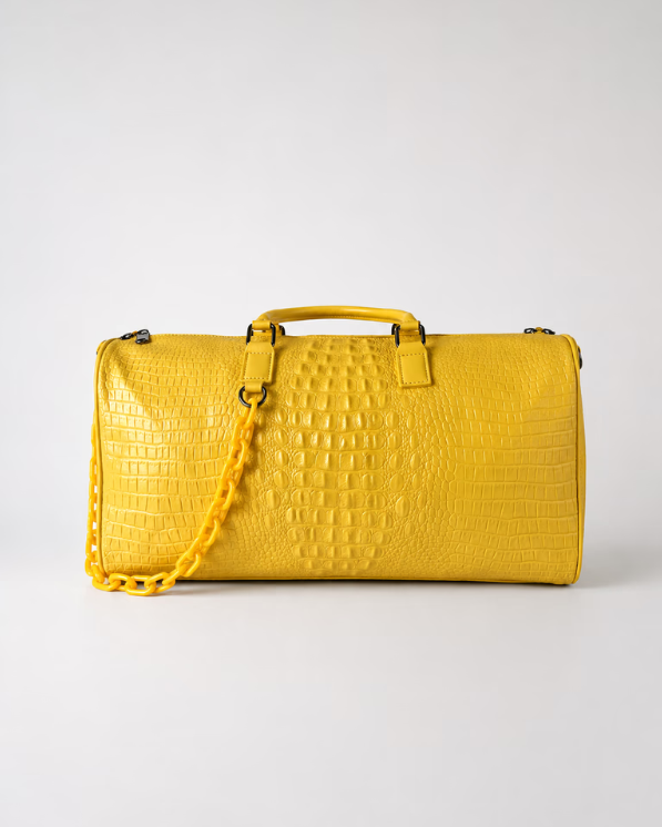PRIVATA Croc-Embossed Leather Duffle Bag Yellow